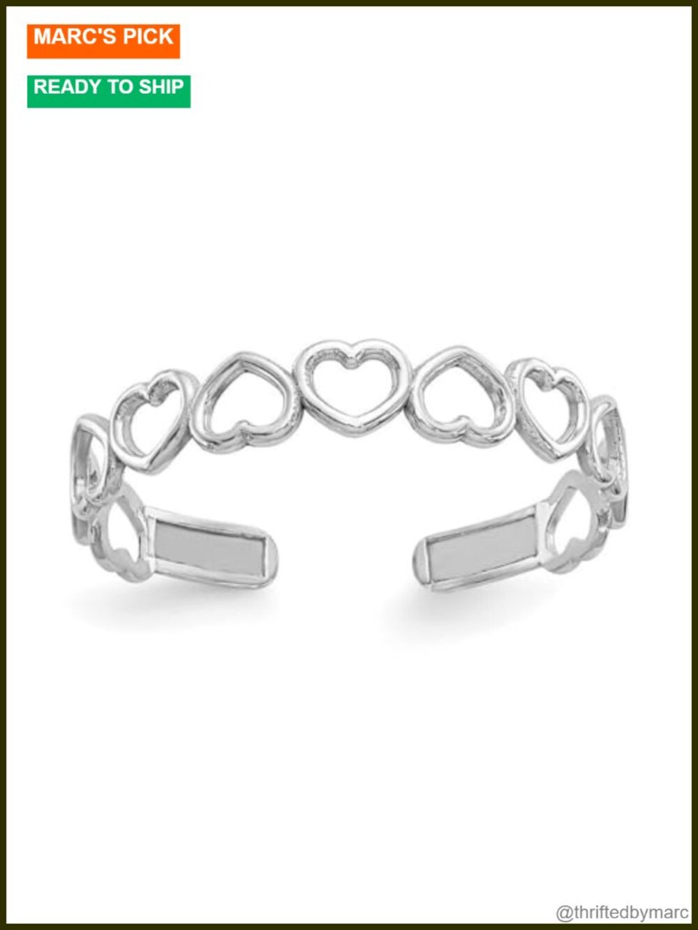 Solid 10k Gold Toe Ring Adjustable Open Hearts Boho